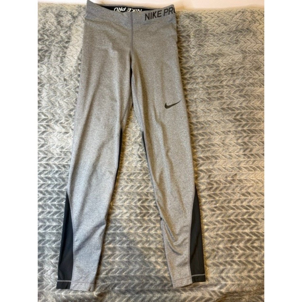 Nike Pro Dri-FIT Womens Gray Black Colorblock Athletic Leggings Size Medium 0072